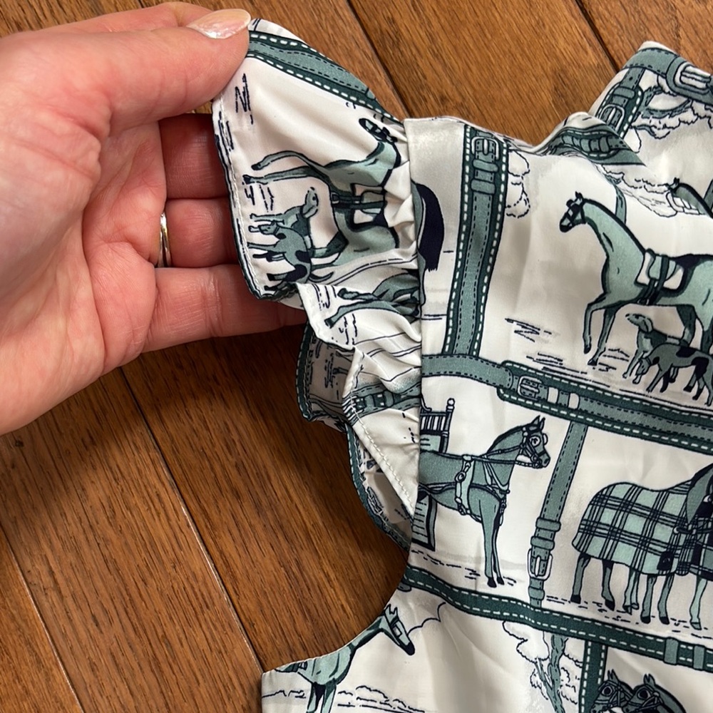 Janie and Jack Kids' Green Horse Print Dress - Picture 4 of 7